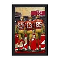 San Francisco 49ers Christian McCaffrey, George Kittle & Brock Purdy 27" x 39" Three-Player Framed Print