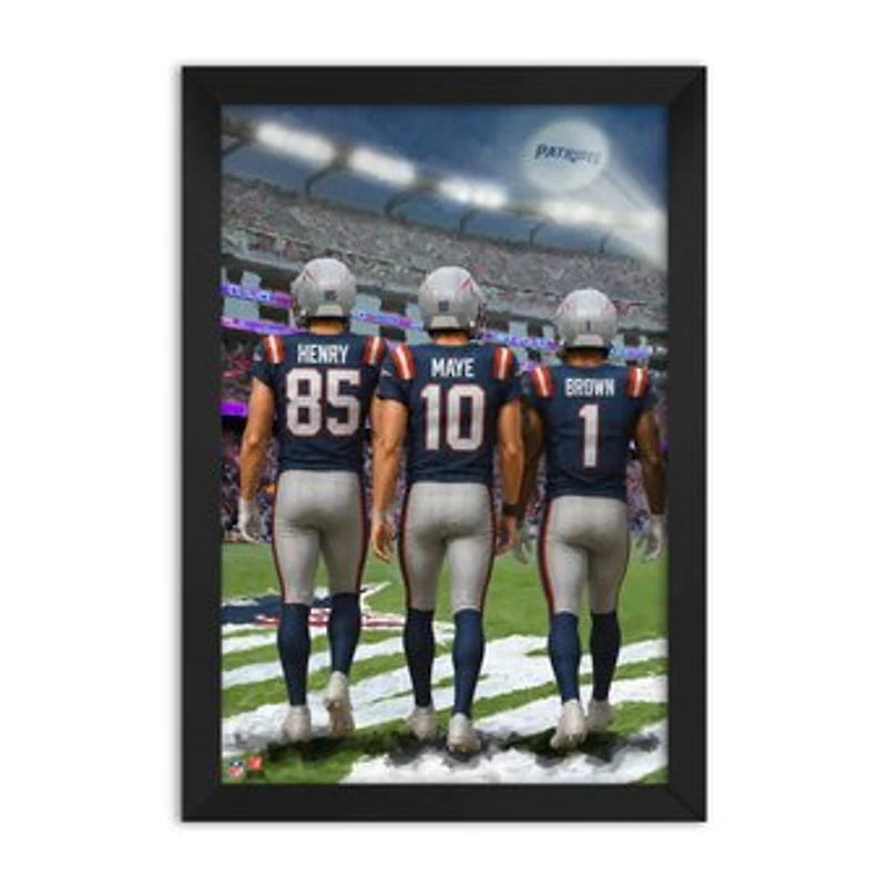 New England Patriots Hunter Henry, Drake Maye & A.J. Brown 14" x 20" Three-Player Framed Print