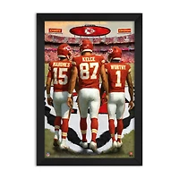 Kansas City Chiefs Patrick Mahomes, Travis Kelce & Xavier Worthy 14" x 20" Three-Player Framed Print