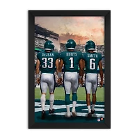 Philadelphia Eagles DeVonta Smith, Cooper DeJean & Jalen Hurts 14" x 20" Three-Player Framed Print