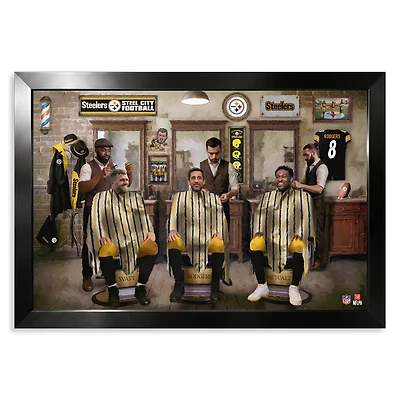 Pittsburgh Steelers T.J. Watt, Aaron Rodgers & DK Metcalf 27" x 39" Barbershop Framed Print