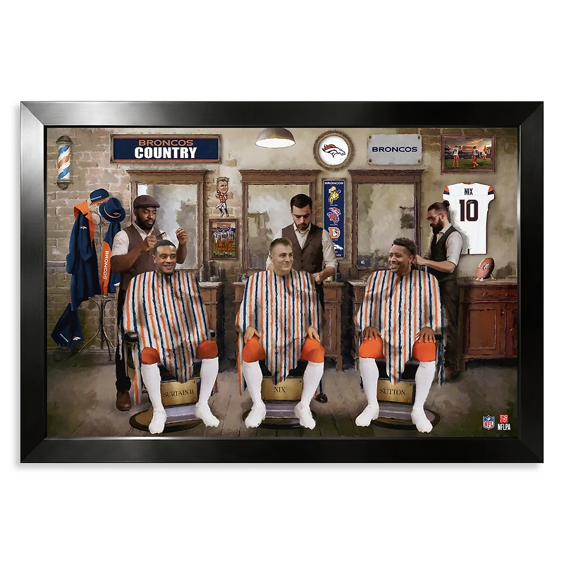 Denver Broncos Pat Surtain II, Bo Nix & Courtland Sutton 14" x 20" Barbershop Framed Print