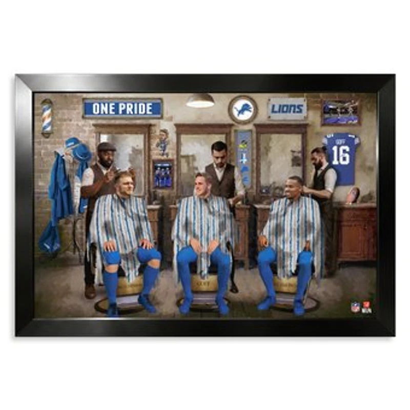 Detroit Lions Aidan Hutchinson, Jared Goff & Amon-Ra St. Brown 14" x 20" Barbershop Framed Print