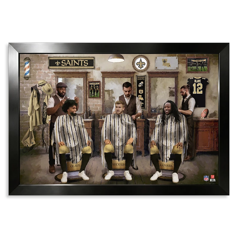 New Orleans Saints Chris Olave, Tyler Shough & Alvin Kamara 14" x 20" Barbershop Framed Print