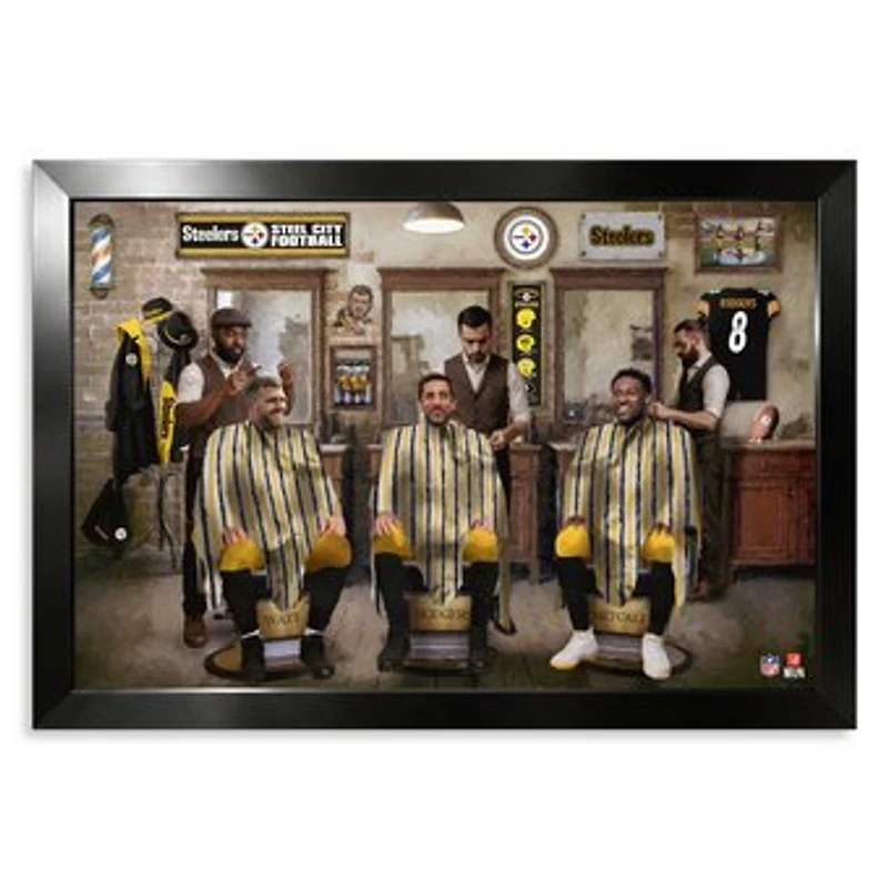 Pittsburgh Steelers T.J. Watt, Aaron Rodgers & DK Metcalf 14" x 20" Barbershop Framed Print