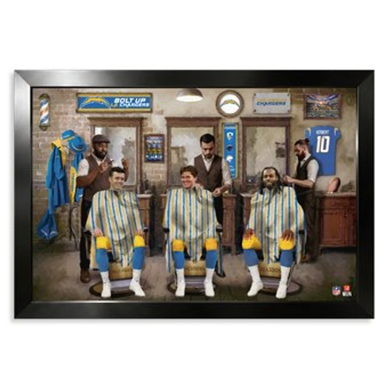 Los Angeles Chargers Ladd McConkey, Justin Herbert & Najee Harris 14" x 20" Barbershop Framed Print