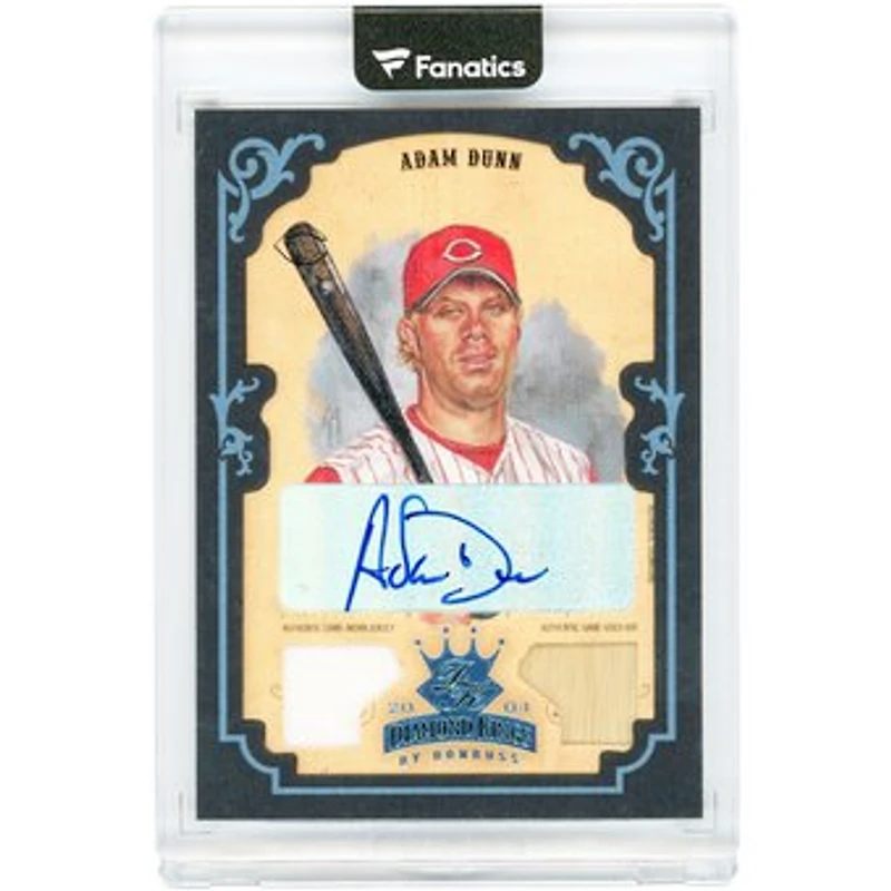 Adam Dunn Cincinnati Reds Autographed 2004 Donruss Diamond Kings Platinum Dual Game-Used Bat/Jersey Relics #40 #1/1 Card