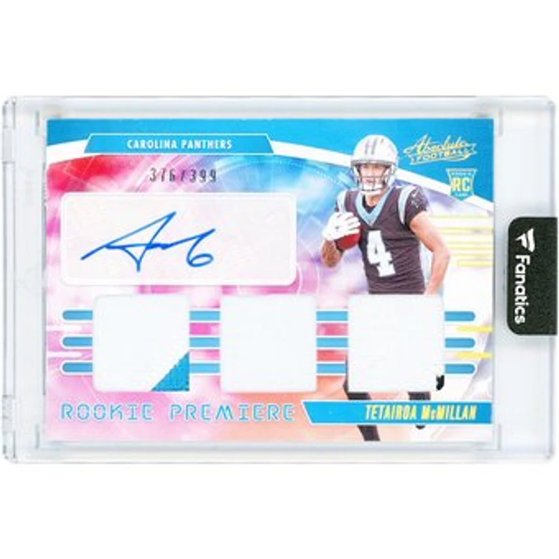 Tetairoa McMillan Carolina Panthers Autographed 2025 Panini Absolute Triple Relic #RPM-TMN #376/399 Rookie Card