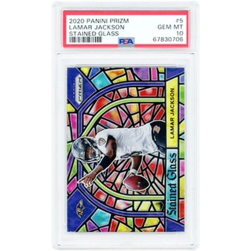 Lamar Jackson Baltimore Ravens 2020 Panini Prizm Stained Glass Case Hit #5 PSA Authenticated 10 Card