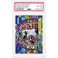 Lamar Jackson Baltimore Ravens 2020 Panini Prizm Stained Glass Case Hit #5 PSA Authenticated 10 Card