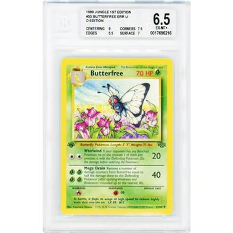 Butterfree 1999 Pokemon Jungle 1st Edition #33 BGS Authenticated 6.5 Card - 9,7.5,5.5,7 Subgrades