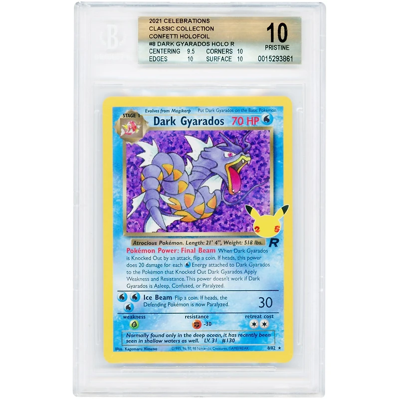 Dark Gyarados 2021 Pokemon Celebrations Classic Collection #8 BGS Authenticated Pristine 10 Card