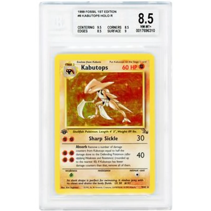 Kabutops 1999 Pokemon Fossil 1st Edition Holo Rare #9 BGS Authenticated 8.5 Card - 9.5,8.5,8.5,9 Subgrades