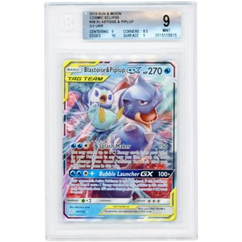 Blastoise & Piplup GX 2019 Pokemon Cosmic Eclipse Ultra Rare #38 BGS Authenticated 9 Card