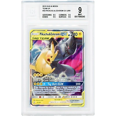 Pikachu & Zekrom GX 2019 Pokemon Team Up Ultra Rare #33 BGS Authenticated 9 Card