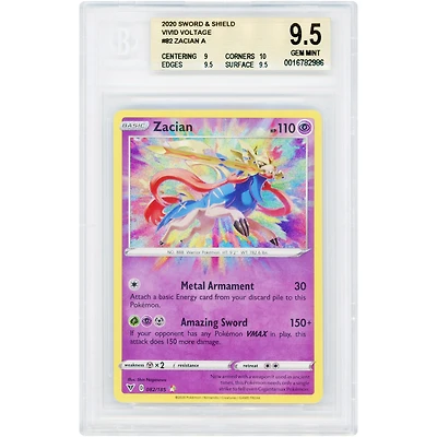 Zacian 2020 Pokemon Vivid Voltage Amazing Rare #82 BGS Authenticated 9.5 Card