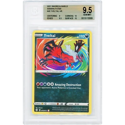 Yveltal 2021 Pokemon Shining Fates Amazing Rare #46 BGS Authenticated 9.5 Card