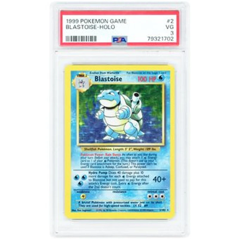 Blastoise 1999 Pokemon Base Set Unlimited Holo Rare #2 PSA Authenticated 3 Card