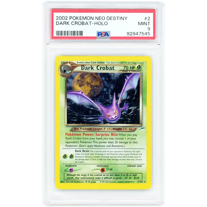 Dark Crobat 2002 Pokemon Neo Destiny Holo Rare #2 PSA Authenticated 9 Card