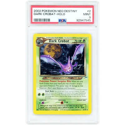 Dark Crobat 2002 Pokemon Neo Destiny Holo Rare #2 PSA Authenticated 9 Card