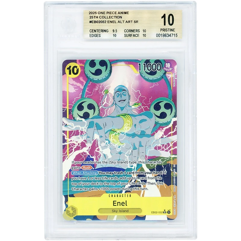 Enel 2025 One Piece Extra Booster Anime 25th Collection Alternate Art SR #EB02-052 BGS Authenticated Pristine 10 Card