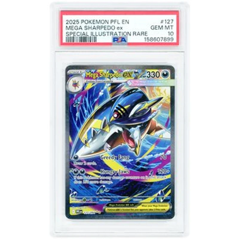 Mega Sharpedo ex 2025 Pokemon Phantasmal Flames Special Illustration Rare #127 PSA Authenticated 10 Card