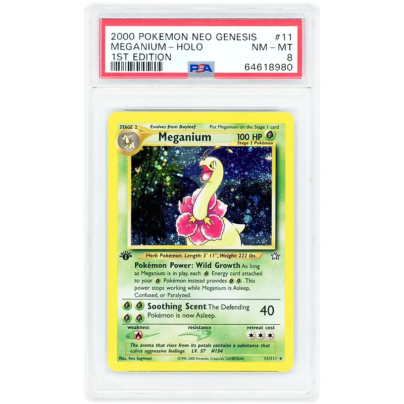Meganium 2000 Pokemon Neo Genesis 1st Edition Holo Rare #11 PSA Authenticated 8 Card