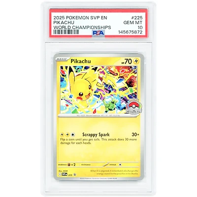 Pikachu 2025 Pokemon Scarlet & Violet World Championship Promo #225 PSA Authenticated 10 Card