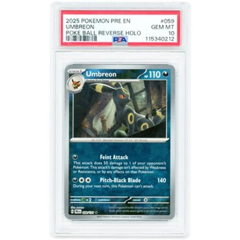 Umbreon 2025 Pokemon Prismatic Evolutions Poke Ball Pattern Rare #59 PSA Authenticated 10 Card