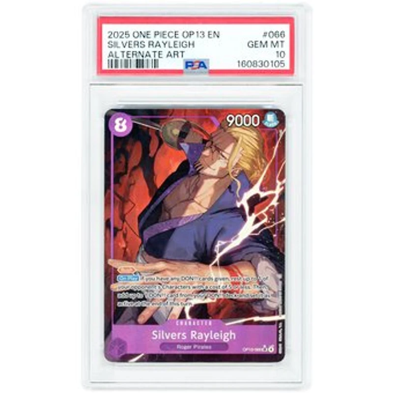 Silvers Rayleigh 2025 One Piece Carrying On His Will Alternate Art Secret Rare #OP13-066 PSA Authenticated 10 Card