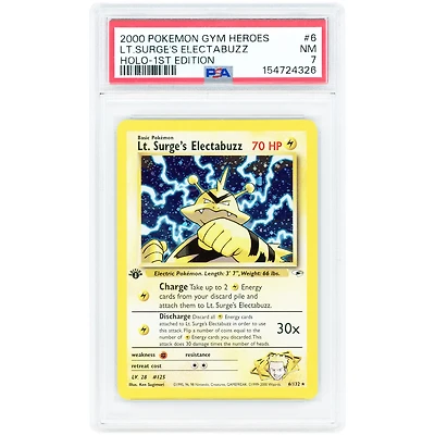 Lt. Surge's Electabuzz 2000 Pokemon Gym Heroes 1st Edition Holo Rare #6 PSA Authenticated 7 Card