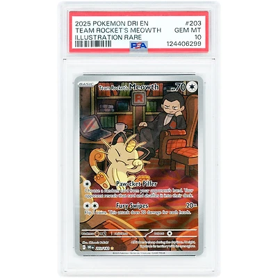 Team Rocket's Meowth 2025 Pokemon Destined Rivals Illustration Rare #203 PSA Authenticated 10 Card