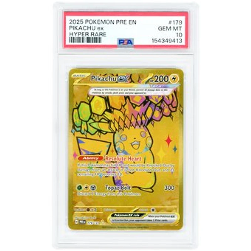 Pikachu EX 2025 Pokemon Prismatic Evolutions Hyper Rare #179 PSA Authenticated 10 Card