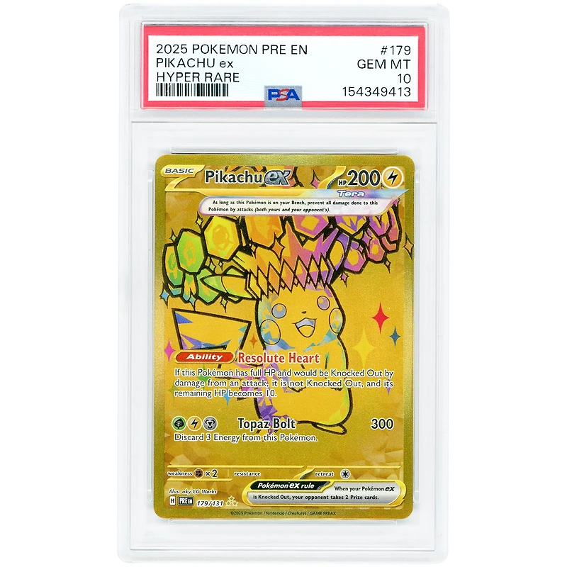 Pikachu EX 2025 Pokemon Prismatic Evolutions Hyper Rare #179 PSA Authenticated 10 Card