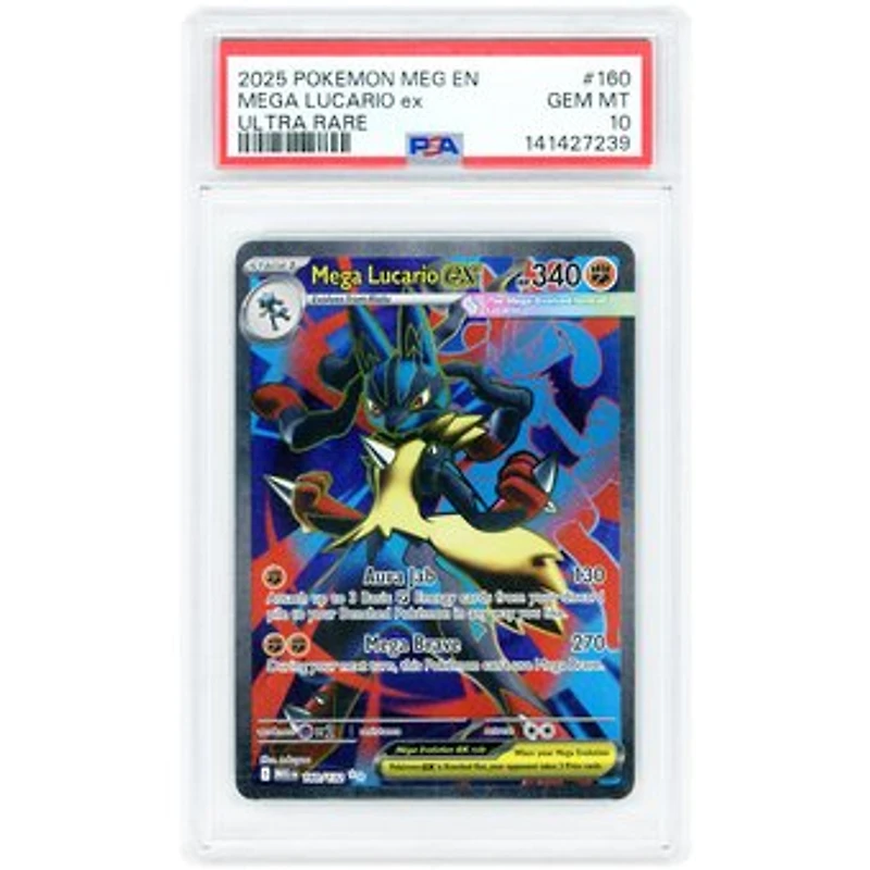 Mega Lucario ex 2025 Pokemon Mega Evolution Ultra Rare #160 PSA Authenticated 10 Card
