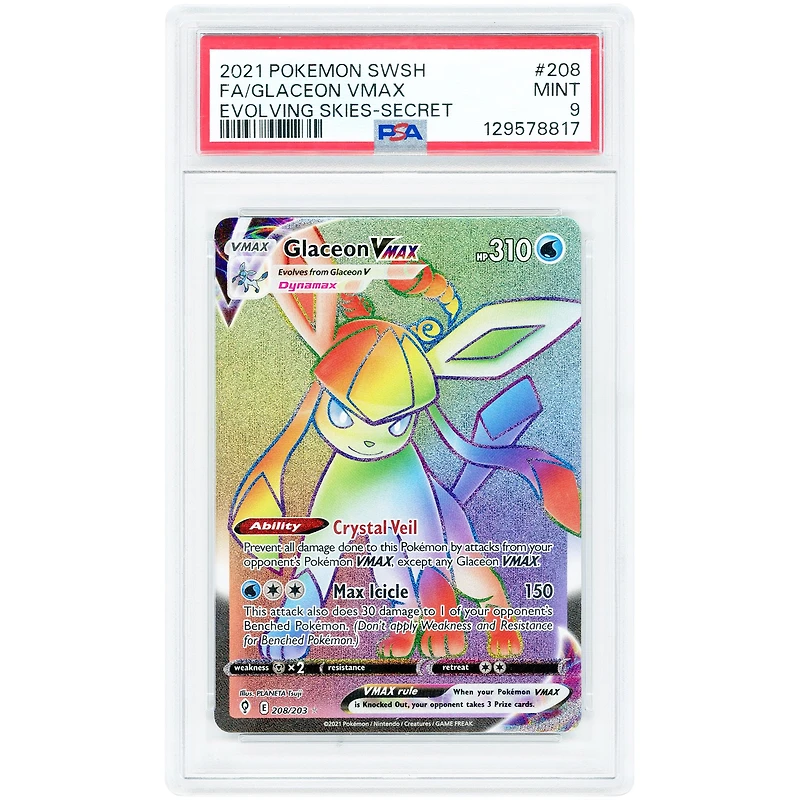 Glaceon VMAX 2021 Pokemon Evolving Skies Secret Rare #208 PSA Authenticated 9 Card