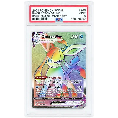 Glaceon VMAX 2021 Pokemon Evolving Skies Secret Rare #208 PSA Authenticated 9 Card