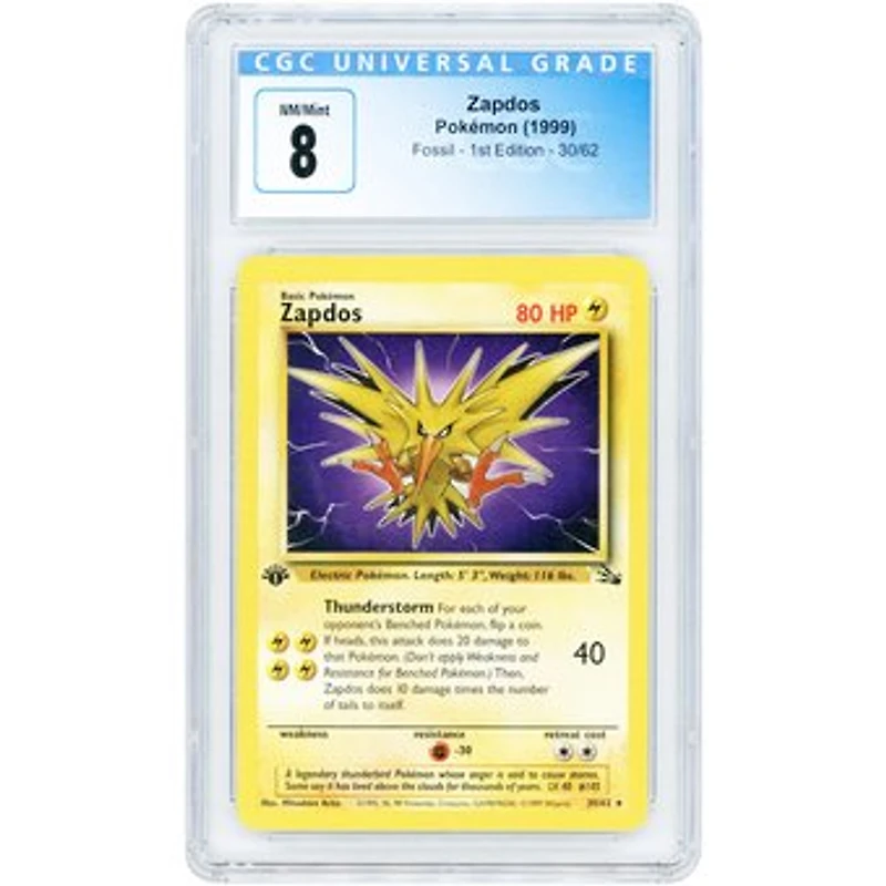 Zapdos 1999 Pokemon Fossil 1st Edition #30 CGC Authenticated 8 Card