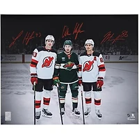 Quinn Hughes, Luke Hughes & Jack Hughes Autographed 16" x 20" Wild vs. Devils Pregame Photograph