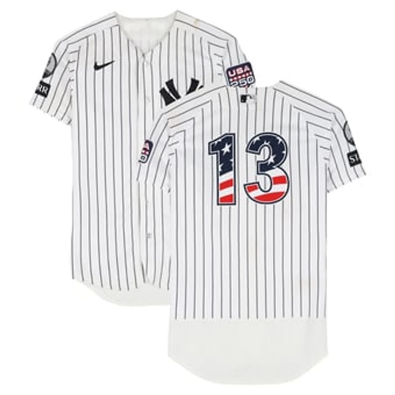 Jazz Chisholm Jr. New York Yankees Game-Used #13 White Nike Pinstripe Jersey vs. Minnesota Twins on July 4, 2026
