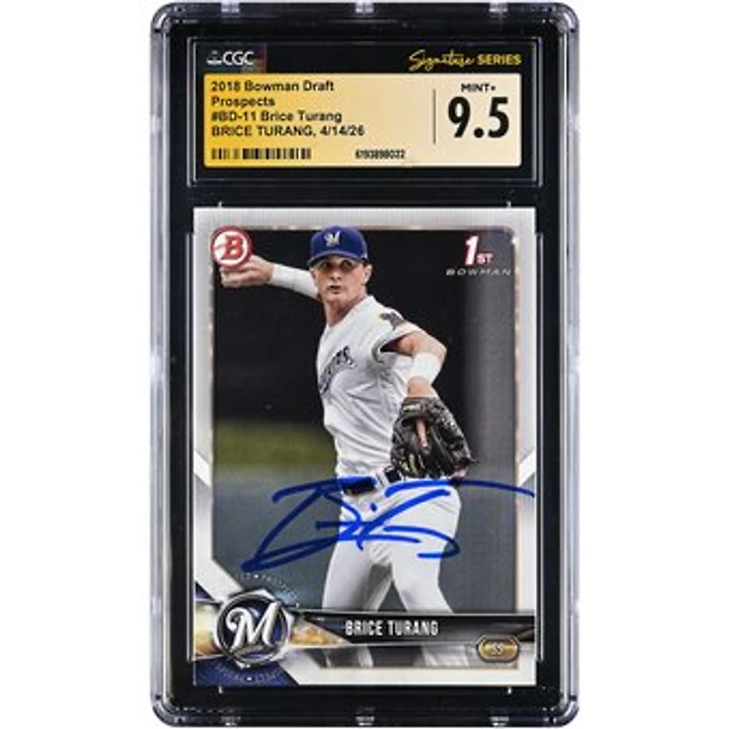Brice Turang Milwaukee Brewers Autographed 2018 Bowman Draft Prospects #BD-11 CGC Fanatics Witnessed Authenticated MINT+ 9.5 Card