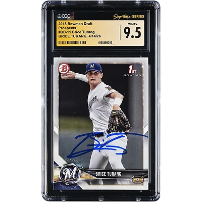 Brice Turang Milwaukee Brewers Autographed 2018 Bowman Draft Prospects #BD-11 CGC Fanatics Witnessed Authenticated MINT+ 9.5 Card