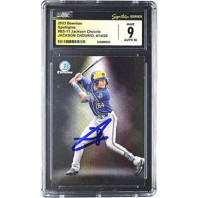 Jackson Chourio Milwaukee Brewers Autographed 2023 Bowman Spotlights #BS-11 CGC Fanatics Witnessed Authenticated / Card