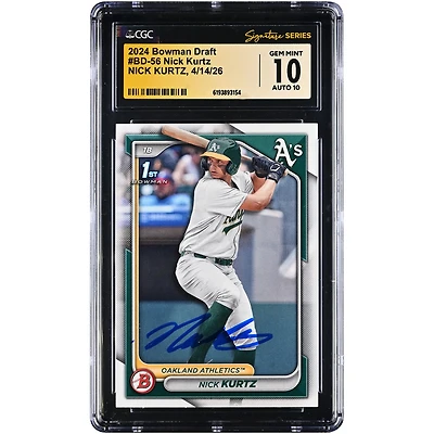Nick Kurtz Athletics Autographed 2024 Bowman Draft #BD-56 CGC Fanatics Witnessed Authenticated 10/10 Card