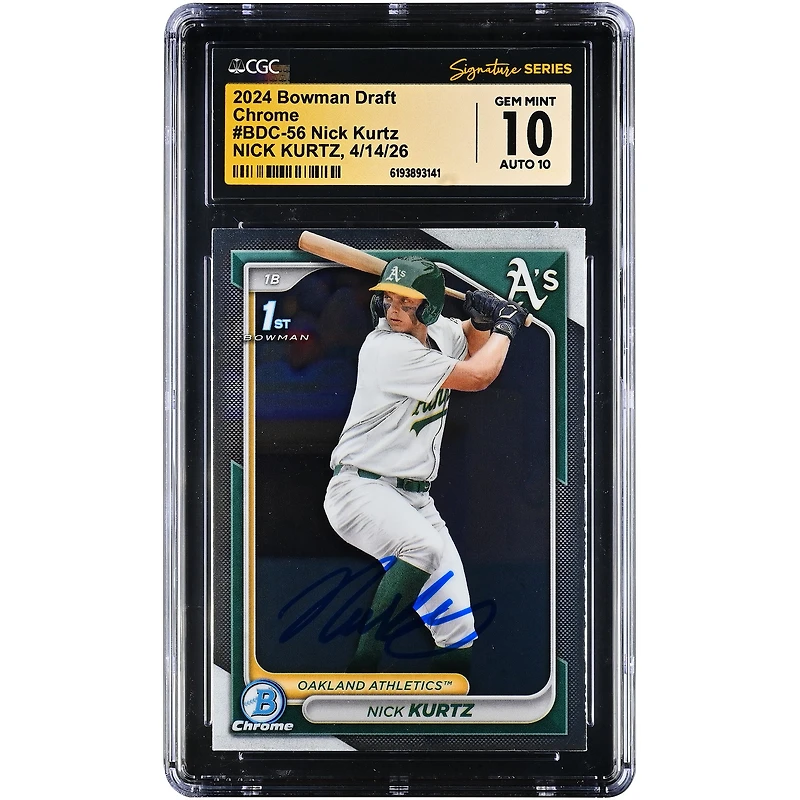 Nick Kurtz Athletics Autographed 2024 Bowman Draft Chrome #BDC-56 CGC Fanatics Witnessed Authenticated 10/10 Card