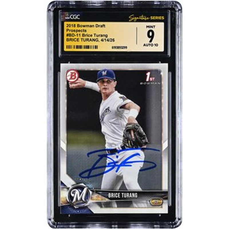 Brice Turang Milwaukee Brewers Autographed 2018 Bowman Draft Prospects #BD-11 CGC Fanatics Witnessed Authenticated /10 Card