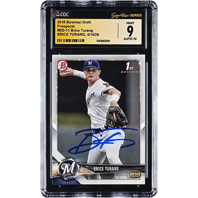 Brice Turang Milwaukee Brewers Autographed 2018 Bowman Draft Prospects #BD-11 CGC Fanatics Witnessed Authenticated /10 Card