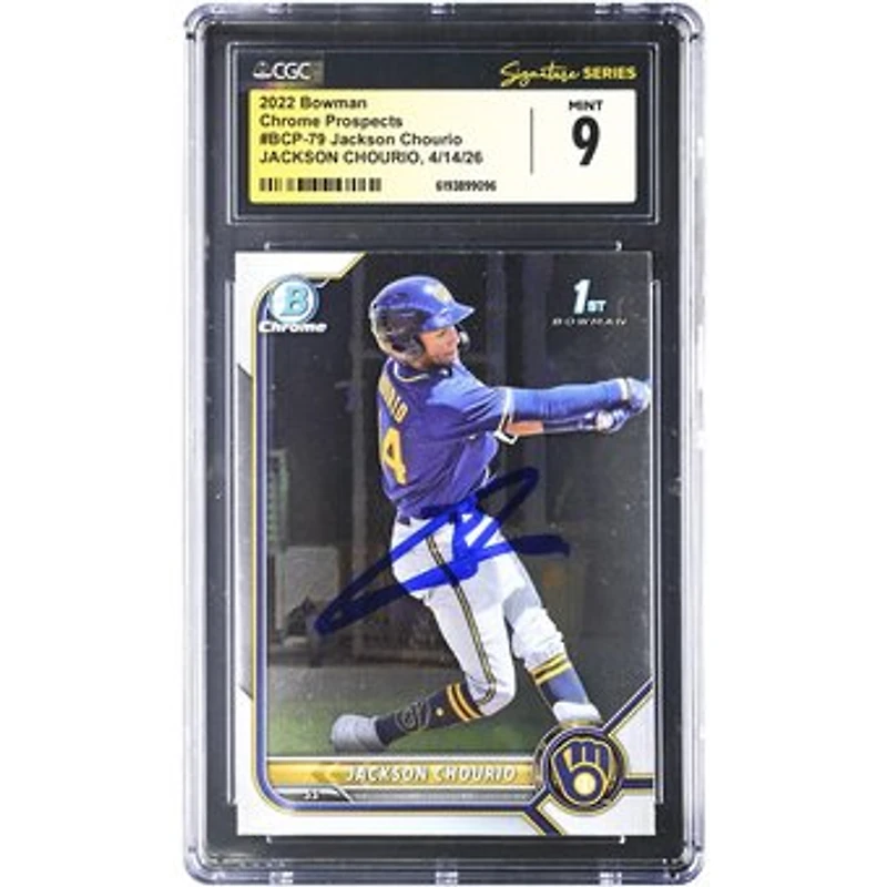 Jackson Chourio Milwaukee Brewers Autographed 2022 Bowman Chrome Prospects #BCP-79 CGC Fanatics Witnessed Authenticated MINT 9 Card