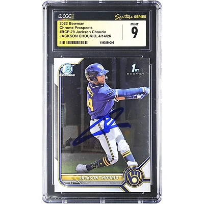 Jackson Chourio Milwaukee Brewers Autographed 2022 Bowman Chrome Prospects #BCP-79 CGC Fanatics Witnessed Authenticated MINT 9 Card
