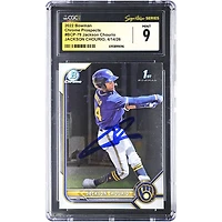 Jackson Chourio Milwaukee Brewers Autographed 2022 Bowman Chrome Prospects #BCP-79 CGC Fanatics Witnessed Authenticated MINT 9 Card